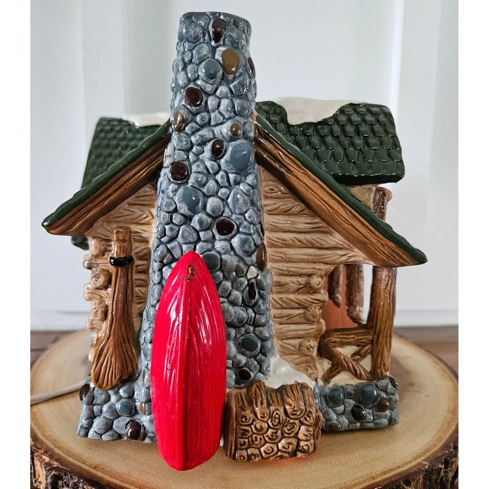 VTG 90's Welcome to Christmas in Vermont log lodge moosehead ceramic village